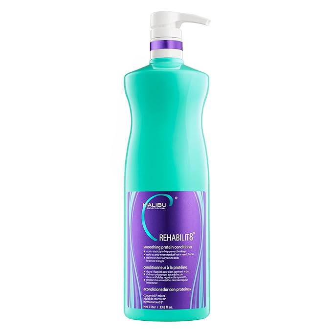 Malibu C REHABILIT8 Smoothing Protein Conditioner (33.8 oz) - Replenishes Hair Protein & Amino Acids to Prevent Breakage - Hydrating Conditioner for Damaged Hair