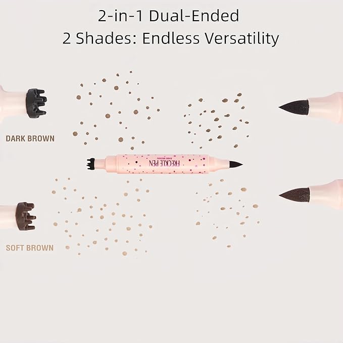 3-in-1 Freckle Stamp Freckle Pen & Eyebrow Pen : 4-Point Stamp for Natural Faux Freckles, Waterproof & Long-Lasting. Dual-Ended Multi-Tool for Brows & Sunkissed Looks (2PC Soft Brown&Dark Brown)