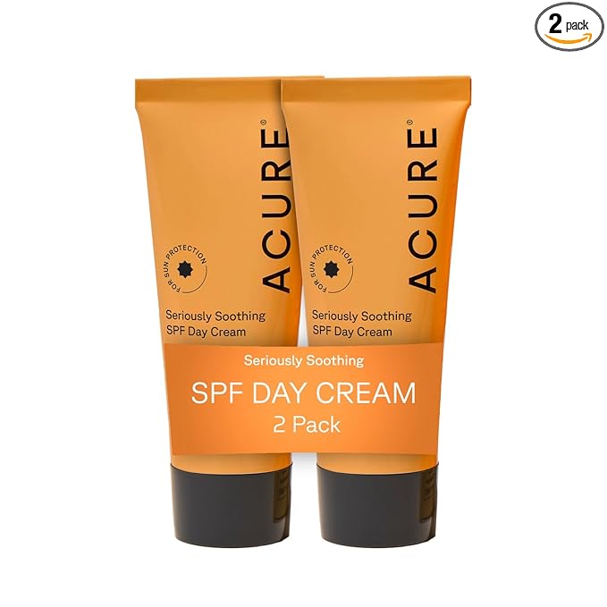 Acure Seriously Soothing SPF 30 Day Cream - Face Moisturizer with SPF 30, Anti Aging Zinc Oxide Sunscreen, Reef-Safe Hydrating Face Cream, Daily Facial Care for Women & Men - 1.7 fl oz (2 Pack)