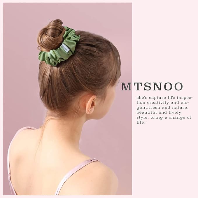 MTSNOO 100% Pure 22 Momme Mulberry Silk Scrunchies Set for Women and Girls - Elastic Curly Hair Ties and Ropes, 1 Pack