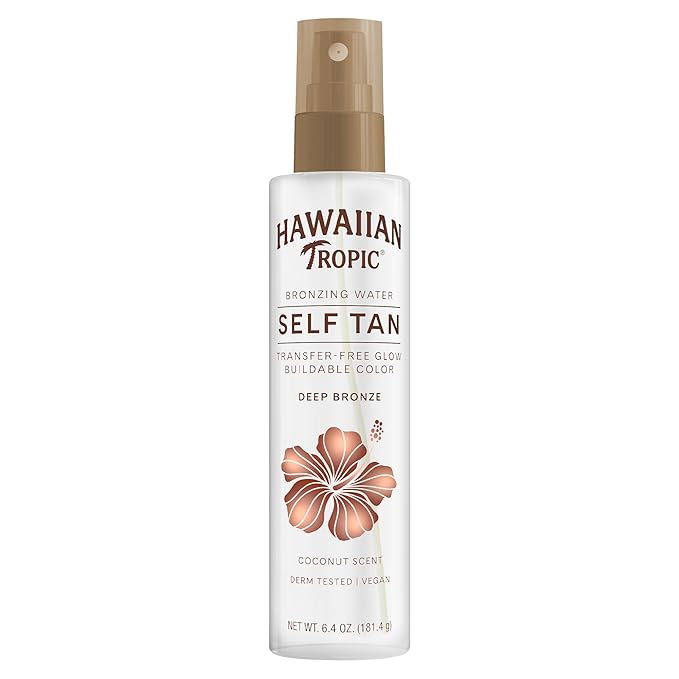 Hawaiian Tropic Aloha Glow Self Tanning Water, 6.4oz, Self Tanner Spray Tan, Fake Tan, Self Tan Water, Sunless Tanner, Self Tanning Spray Body Bronzer, Deep Bronze Tan Self Tanning Mist, 6.4oz