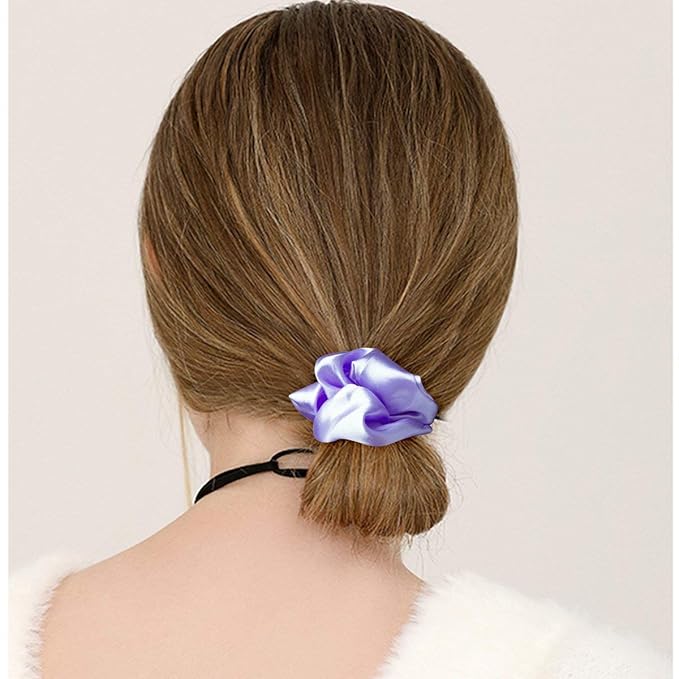 Cubaco 12 Pieces Satin Hair Scrunchies Elastic Hair Bobbles Scrunchy Hair Ties Ponytail Holder Hair Ties, Purple Lovers