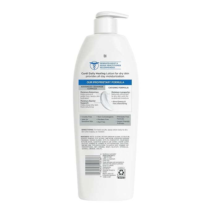Curel Daily Healing Body Lotion for Dry Skin, Dermatologist Recommended Hydrating Body Lotion with Advanced Ceramides Complex, 20 Oz, Pack of 4