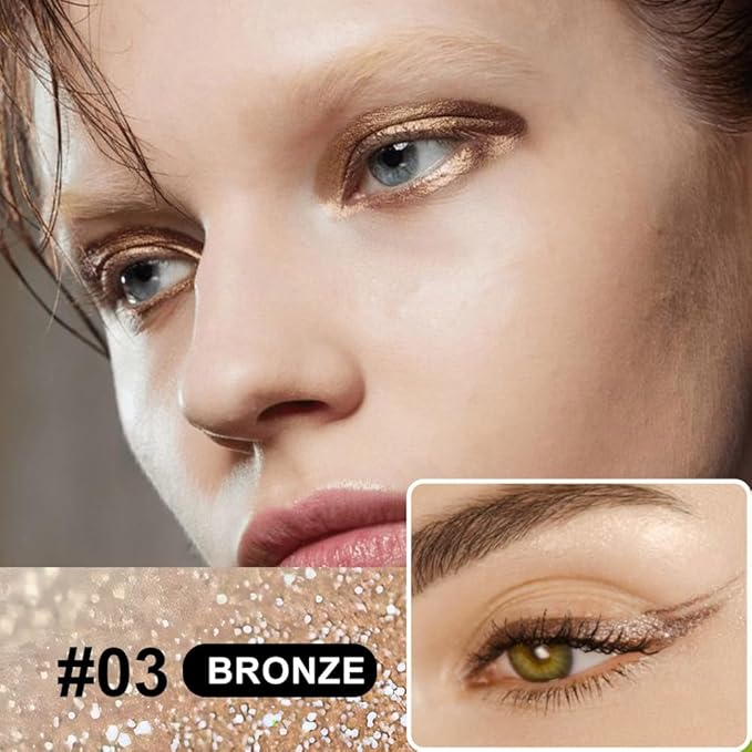 evpct 1Pcs Bronze Glitter Sparkling Liquid Eyeliner, Metallic Shimmer Light Silver Eyeliner Liquid Eye Liner Eyeshadow Pencil Face Body Glitter Makeup, Longwear Waterproof, Fake Eyelashes Mascara