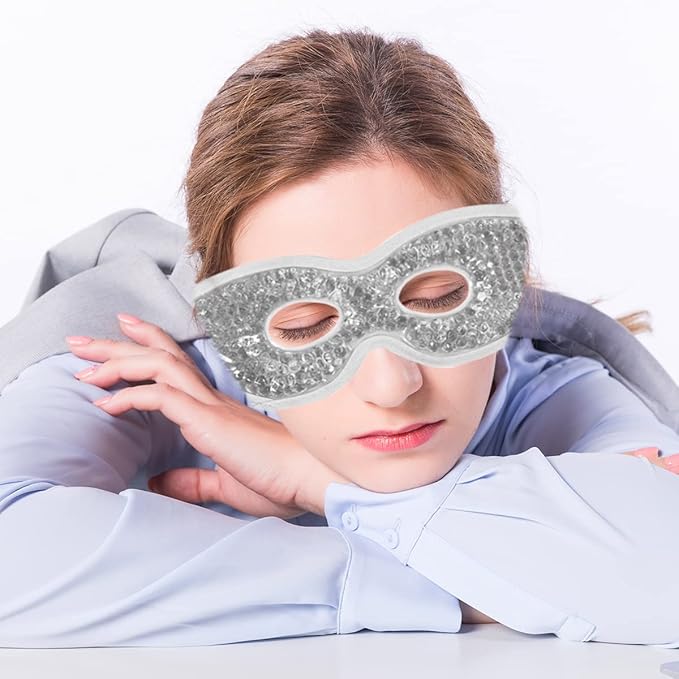 Cooling Gel Eye Mask with Holes, 2PCS Cold Eye Packs for Puffy Eyes & Swelling, Reusable Hot Cold Therapy Compress Heat Ice Gel Pack, Black and Gray