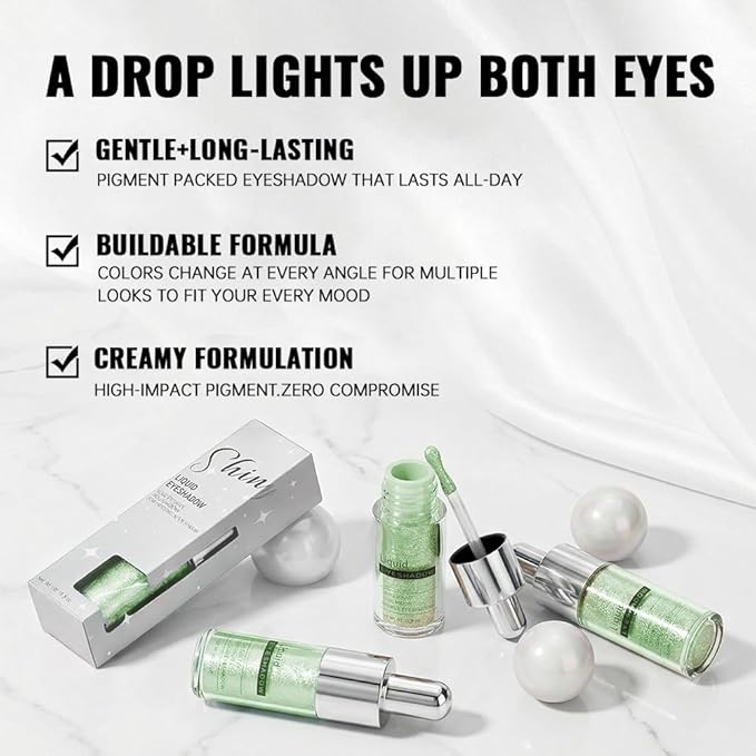 Mint Green Shimmer Liquid Eyeshadow, High Pigment Blendable Eye Makeup for Older Women, Long Lasting Lightweight Travel Friendly Buildable, Suitable for All Eye Shapes, Glitter Finish 08#