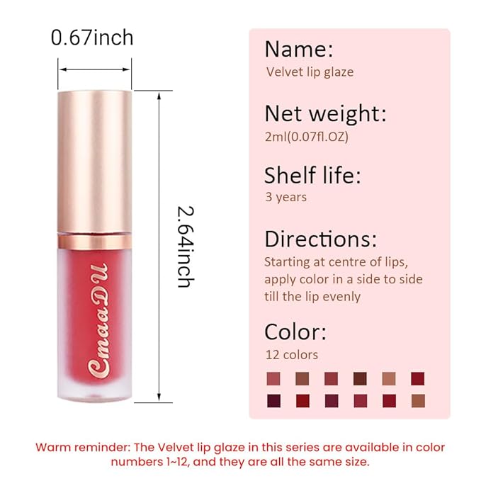 evpct 1Pcs Mauve Red Matte Liquid Lipstick Lip Gloss Glossy Set for Black Women 24 Hour Silky Velvet Lipstick labiales matte larga duracion mate 24 horas originales 03#