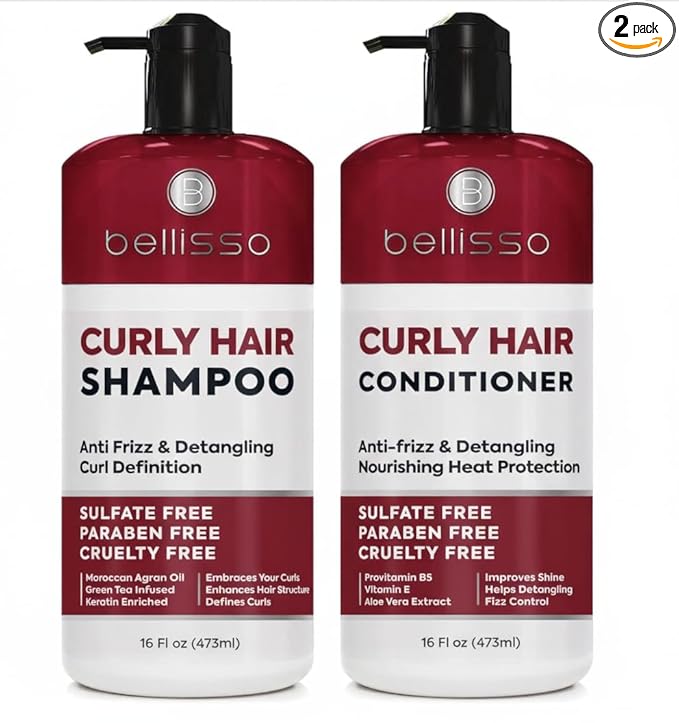 Curly Hair Shampoo and Conditioner Set - For Defining Wavy, Permed, Frizzy, Fine and Black Curls - Moisturizing, Sulfate Free Formula for Women and Men - Products are Safe for Color Treated Locks