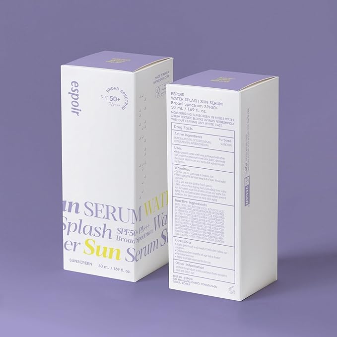 espoir Water Splash Sun Serum SPF50+ PA+++│3,000ppm Caffeine for Reducing Puffiness,Enhancing Skin Elasticity, Non-Oily Hydrating Sunscreen,Vegan,Beach & Festival Essentials, 1.69 Fl Oz.