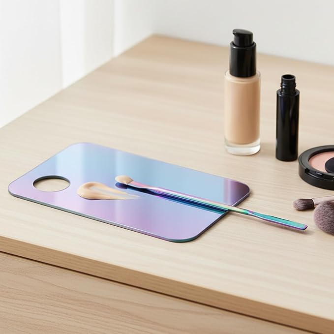 2 Set Acrylic Cosmetic Makeup Palette, Makeup Mixing Tray with Makeup Spatula for Cream Liquid Foundation Lipsticks Nail Art Beauty Salon Eye Shadow (Iridescent and Transparent)