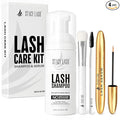 STACY LASH Shampoo 100ml Cleaning Kit of Eye Makeup Remover (Foam Cleanser) & Shampoo Brush & Mascara Brush Bundle with Eyelash Serum 5ml for Lash Growth and Thickness