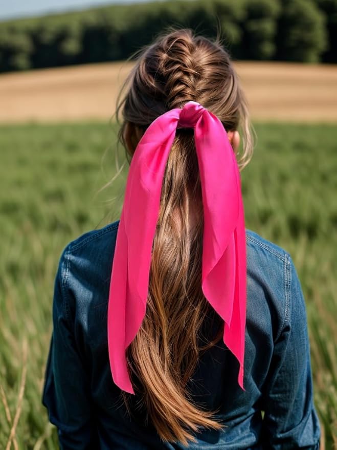 Pack of 2 Knotted Bow Hair Scrunchies Elastic Hair Scarf Black Hair Ties Bands Satin Hair Ribbon Scrunchy Red Ponytail Holder for Women and Girls, Hair Scarf Scrunchies, Hair Accessories Hair Bow