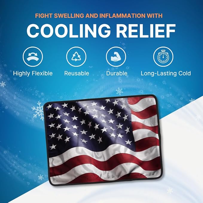 FlexiKold American Flag Gel Ice Pack (Standard Large: 10.5" x 14.5") Ice Packs for Injuries Reusable, Back, Shoulder and Knee Pain Relief, After Surgery - 6300-COLDUSA by NatraCure