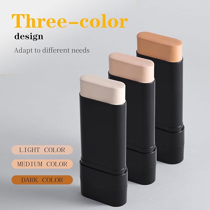 3 In 1-Luxury Anti-Wrinkle Foundation Stick SPF 50+ with Brush, Hydrating Non-Sticky Matte Foundation Stick, Travel Size Defense Face and Body Sunscreen Lotion, Light Color, 1.42 Fl Oz (Light)