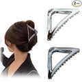 BeeGift 2Pcs Hair Clips, Triangular Hair Claw Clips, Metal Hair Clips, 4inch Exquisite Silver Geometry Designs Hair Jaw Clips for Hair Accessories for Women Girls Gift