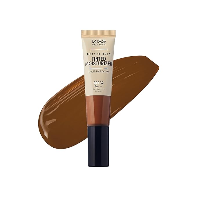KISS NEW YORK Tinted Moisturizer with SPF 32 PA+++ (Deep Honey) 12 Hour Hydrating Sunscreen for Face, No White Cast for Dark Skin Tone, Natural Finish, Medium Coverage with Hyaluronic Acid, Vitamin E