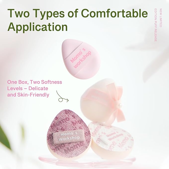 Momo's Workshop Mini Denim Makeup Sponge Set,Mini Makeup Blenders Sponge for Concealer/Blush/Highlighter, Perfect for Detail Work & Travel,4pcs Pink Mini Concealer Puffs with Travel Pouch