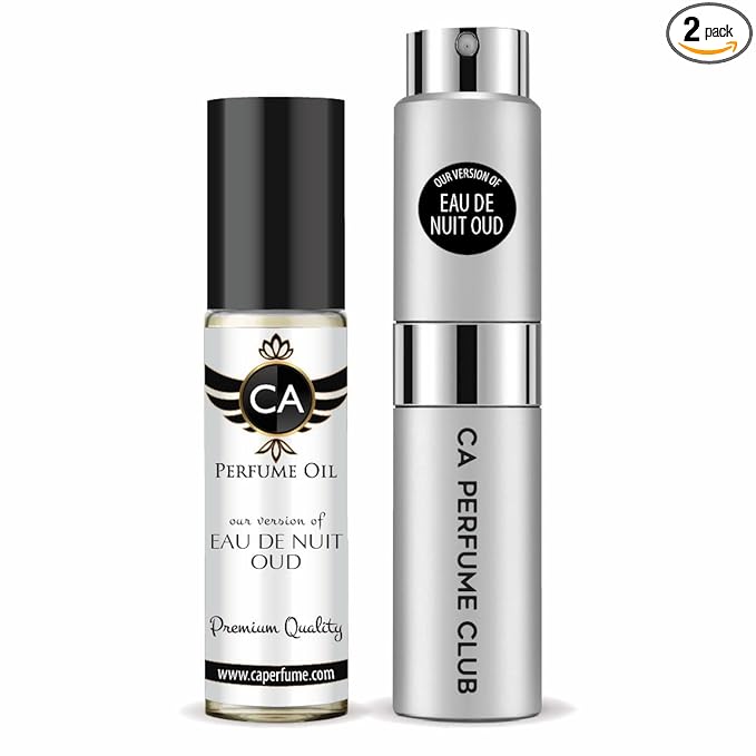 CA Perfume Duo Impression of Eau De Nuit Oud For Men Perfume Layering Set Mens Cologne Long Lasting Travel Size EDP + Body Oil Roll-On Bottle 0.27 Fl Oz+0.33 Fl Oz