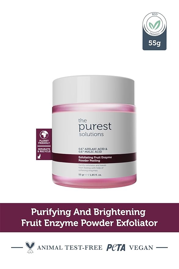 The Purest Solutions Fruit Enzyme Powder Exfoliator & Peeling (0.6% Azelaic Acid & 0.6% Malic Acid) - Boosts Regeneration Cycle & Targets Radiant Skin - Vegan | Cruelty Free | Eco Friendly (1.94 oz)