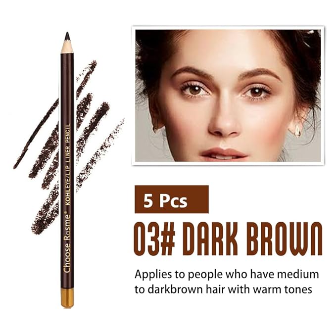 FeiCuiYun 5Pcs Wooden Hard-Core Eyebrow Pencils for Women, Dark Brown Eyebrow and Eyeliner Pencil, Long Lasting Waterproof and Sweat-Proof, Beginner Makeup Brow Pencil, Create a Natural Eye Brow