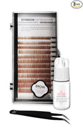 Eyebrow Extensions Kit with 1 x Trays of Mink Eyebrows in Blonde/Light Brown Comes on Mixed Length Trays 5-8 Mm Mix, Eyebrow Extension Glue Clear & Extension Tweezers by Kc Republic