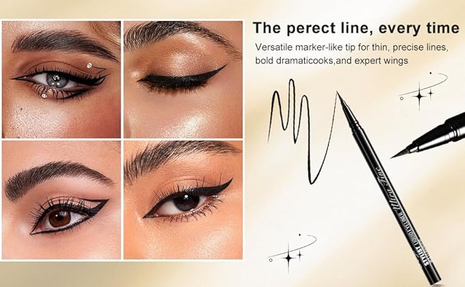 Stylish Ultra-precise Waterproof Liquid Eyeliner - Long Lasting & Smudgeproof Eye Liner with Ultra Fine Felt Tip, Ophthalmologist-Tested, Gentle for Sensitive Eyes, Vegan- Black(Pack of 3)