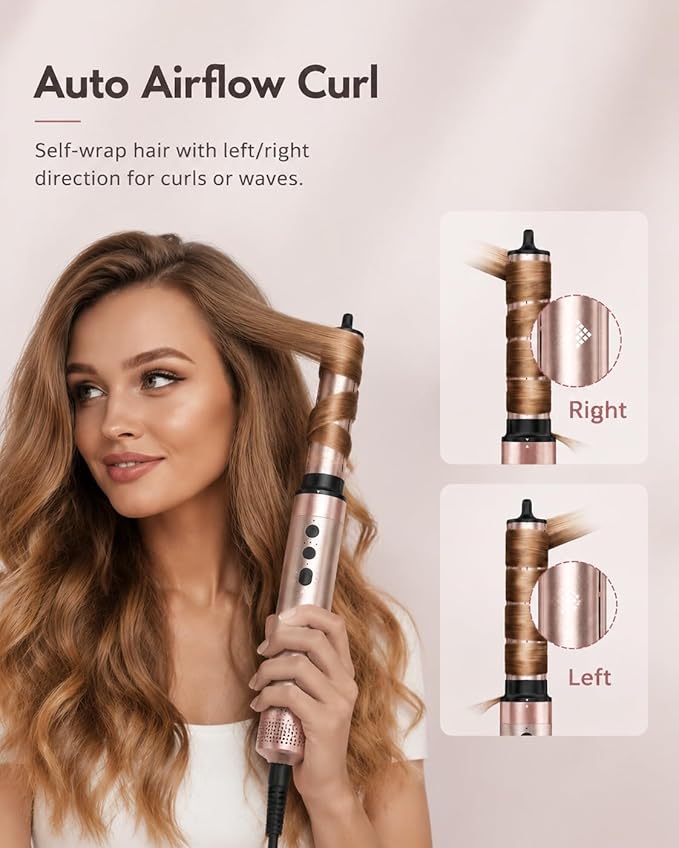 Brightup 5 in 1 Air Styler, 1400W High Speed Hair Dryer Brush, Professional Automatic Hair Curler with Cool Shot Button, 800 Million Ionic, No Heat Damage, with Travel Bag