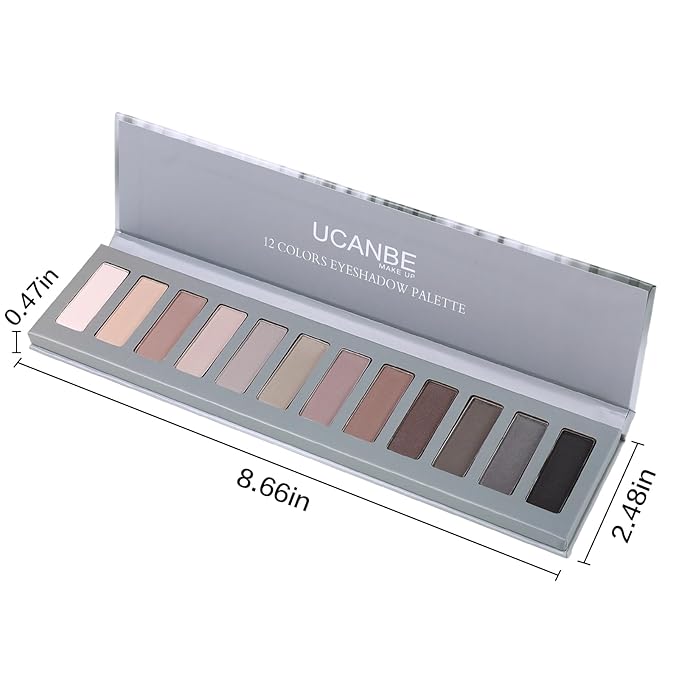 UCANBE 12 Color Eyeshadow Makeup Palette, Neutral Matte Shimmer Nude Eye Shadow Make Up Pallet with Double-ended Brush Set Kit, Highly Pigmented Long Lasting Waterproof