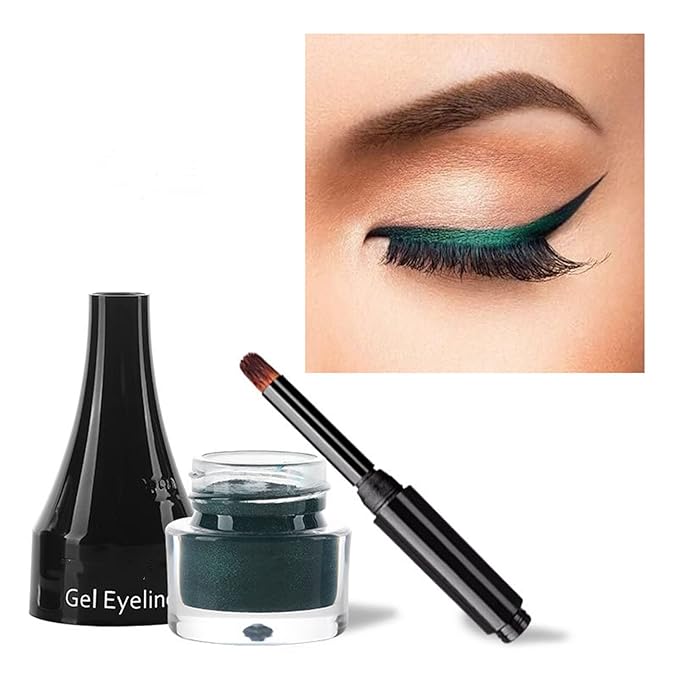 Gel Eyeliner 10 Colors Smooth Cream Matte Eyeliner Gel Longlasting Waterproof and Smudgeproof High Pigment Eyeliner with Brush (07 Green)