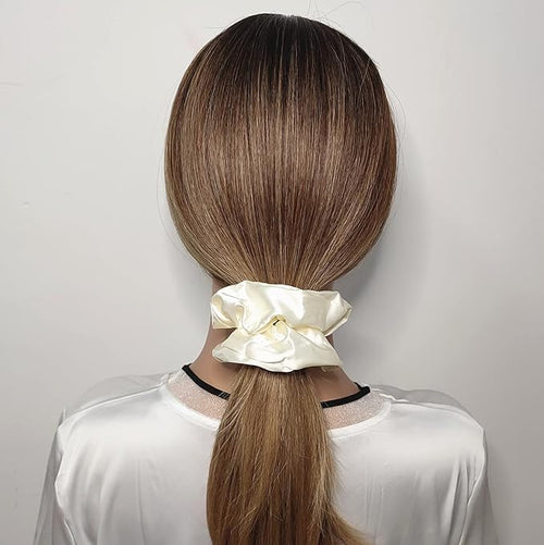 12 Pcs Satin Silk Scrunchies, Soft Hair Ties, Fashion Hair Bands, Hair Bow Ropes, Elastic Ponytail Holders, Hair Accessories for Women and Girls (4.3 Inch, Beige)