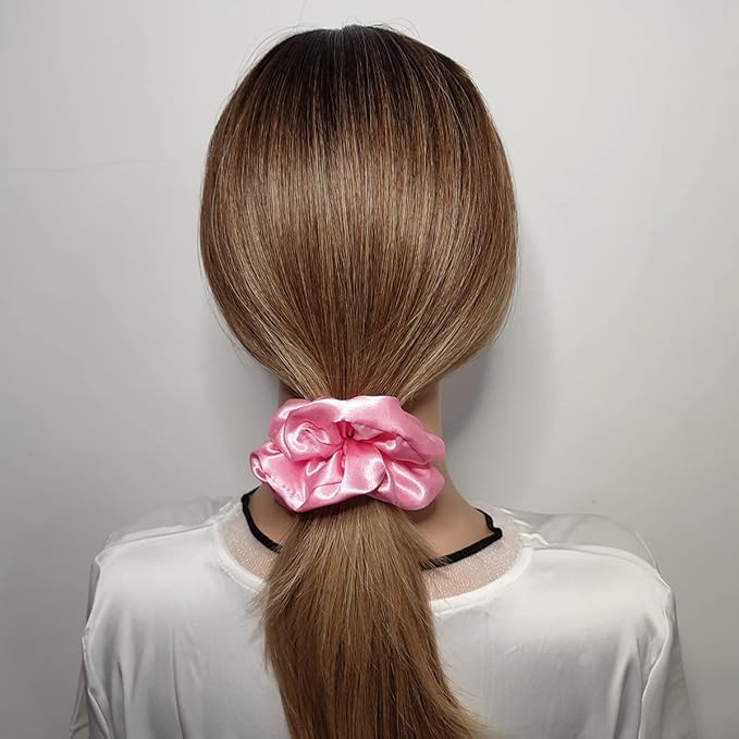 Sufermoe 6 Pcs 4.5 Inch Soft Satin Silk Cherry Pink Hair Scrunchies, Hair Ties for Women and Girls