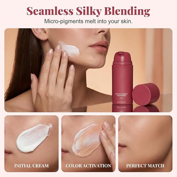 Korean Color Changing Foundation, 2026 New Skin Tone Adapting Liquid Foundation, Automatically Adjusts Makeup Application, Concealing Fine Lines And Wrinkles for All Skin Tones (3pcs)