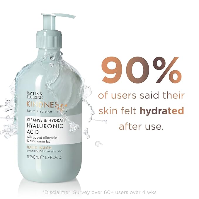 Baylis & Harding Kindness + Hyaluronic Acid, Pear & Orange Blossom Fragrance, 16.9 fl. oz Cleanse & Hydrate Hand Soap (Pack of 3) - Biodegradable Formula - Vegan Friendly