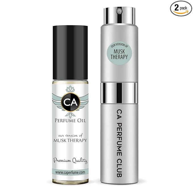 CA Perfume Duo Impression of Musk Therapy For Women And Men Perfume Layering Set Long Lasting Travel Size EDP + Body Oil Roll-On Bottle 0.27 Fl Oz+0.33 Fl Oz