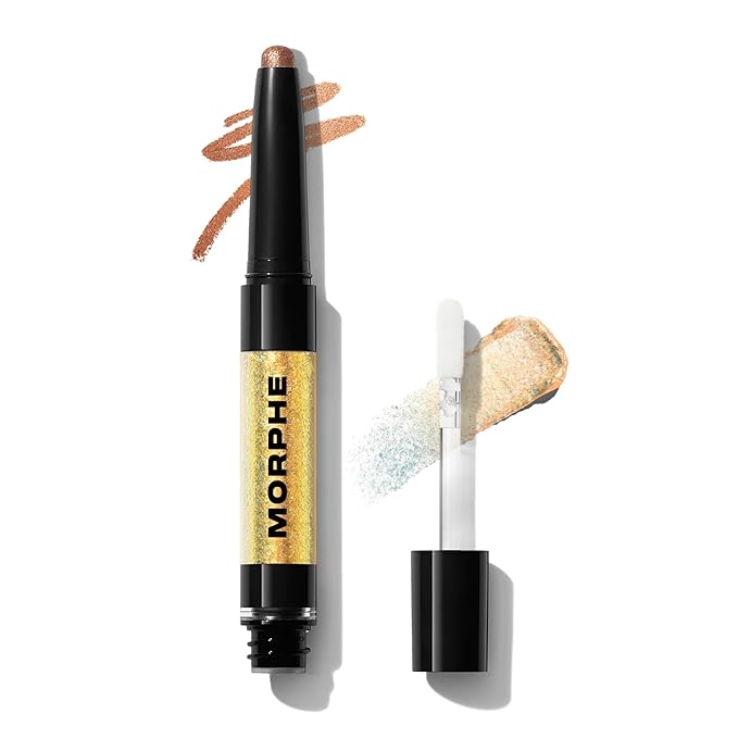 Morphe Mixed Signals Dual-Ended Eyeshadow Stick - Cream Eyeshadow Pigment & Chrome Liquid Flakes for Bold, Layered Eye Makeup Looks - BFF/FWB (0.028 oz)