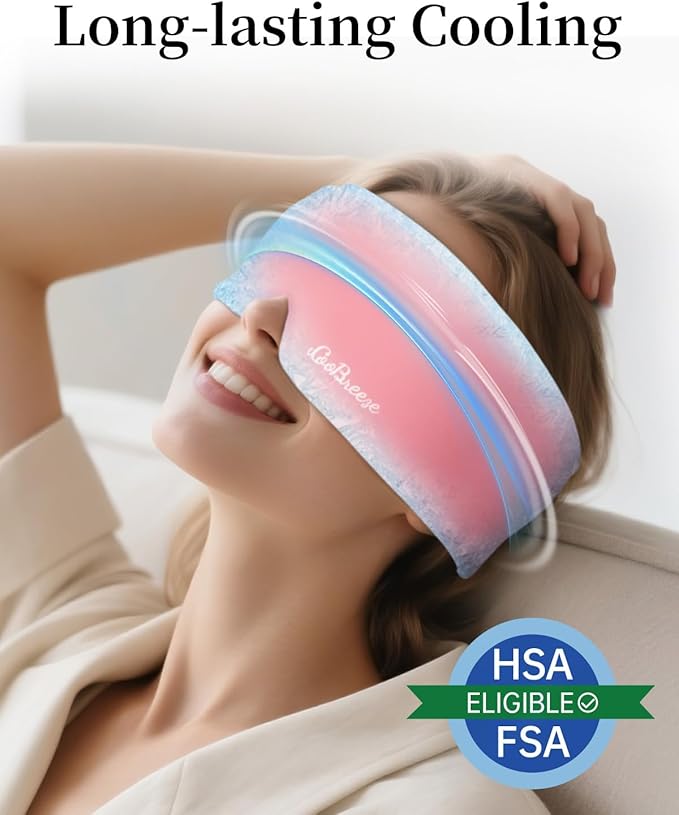 Cooling Eye Mask for Puffy Eyes, FSA Eligible HSA, Headache and Migraine Relief Gel Eye Mask, for Headache, Puffiness, Eye Strain, Reusable Face Ice Pack for Post-Surgery Care, Light Pink