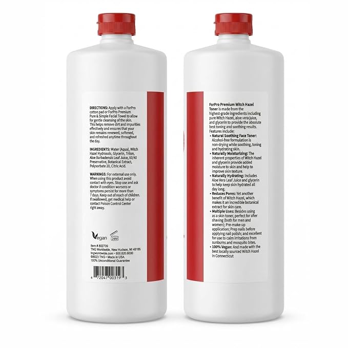 ForPro Witch Hazel Facial Toner with Aloe Vera & Glycerin, Alcohol-Free Face Toner for Sensitive Skin, Pore Minimizing, Hydrating & Fragrance-Free, Vegan, 32 Fl Oz