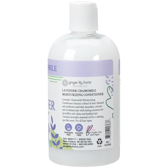 Ginger Lily Farms Botanicals Moisturizing Conditioner for Dry Hair, 100% Vegan & Cruelty-Free, Lavender Chamomile Scent, 12 Fl Oz