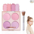 4 Colors Blush Palette for Cheeks - Face Matte Contour Makeup Palette, Buildable Shimmer Facial Cheek Blusher Shades, Blendable Cosmetic With Brush 02