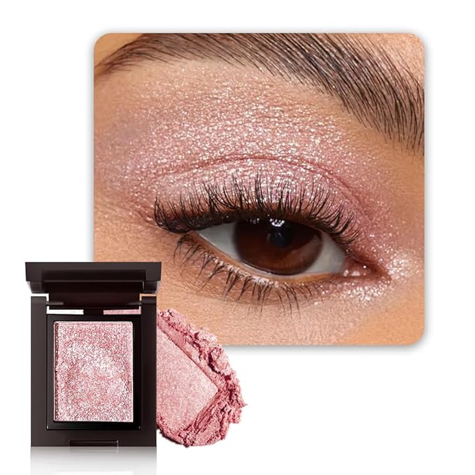 WanTuoluo Sparkly Eyeshadow Palette for Women, Single Monochrome Eye Shadow Makeup, Shiny Pressed Cream Powder, Blendable Natural sombras para ojos, Holographic,Vegan,Travel (01-Glitter-Light Pink)