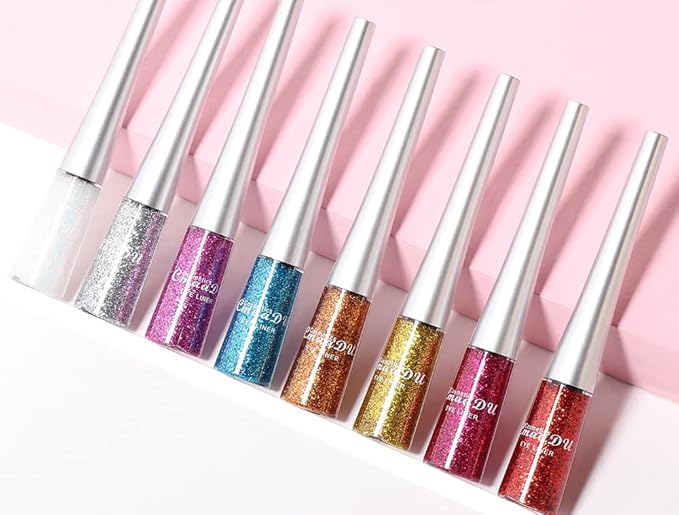 16 Colors Glitter Eyeliner Liquid Set, Metallic Glitter Liquid Eyeshadow, Waterproof Long Lasting White Silver Rose Gold Pink Colorful Rainbow Eyeliners Gifts Mother's Day for Women