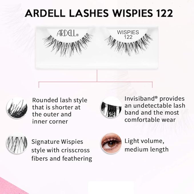 Ardell False Eyelashes Wispies, 122 - Black, Natural-Looking Lightweight Strip Lashes, Easy to Apply, Perfect for Everyday or Glam Looks, 4 Pack