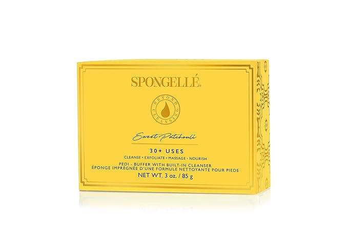 Spongellé Sweet Patchouli Pedi Buffer Bath Sponge | Exfoliating Foot & Heel Scrub | Cleanse, Exfoliate, and Nourish in One Easy Step | Cruelty-Free, Vegan, Dermatologist-Tested, Made in USA