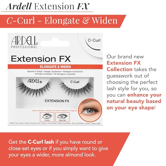 Ardell Extension Fx C Curl False Eye Lashes To Elongate & Widen Eyes, 4 Pack
