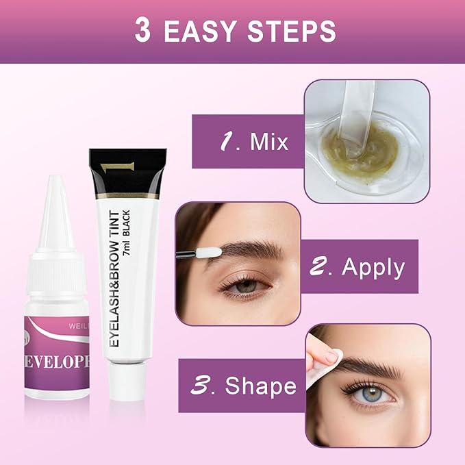 Eyelash & Eyebrow Color Kit,Professional Instant Lash & Brow Color Kit with Natural Results,Easy to Use,Eye Brow & Eye Lash Coloring Set DIY Hair Coloring for Salon Home Use 7ml (Black)