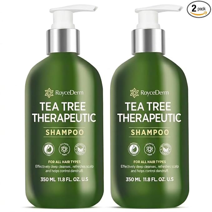 Roycederm Tea Tree Shampoo, Anti-Dandruff Clarifying Scalp Care for Dry, Itchy & Flaky Scalp, Helps Control Dandruff, Flaking & Scaling, For All Hair Types, Paraben Free & Sulfate Free, 2 Pack