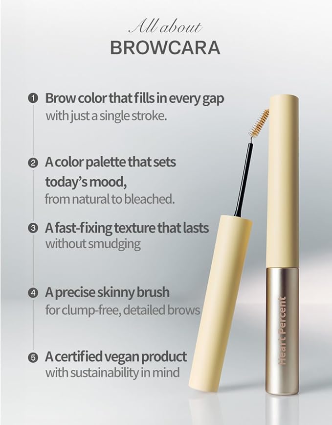 Heart Percent Dote On Mood Fake-Up Browcara, Waterproof Volumizing Long-Lasting Brow Pencil, Fast Fix Ultra-Fine Eyebrow Color Mascara, Cruelty Free, Vegan, 16g, 02. Milk Tea Brown
