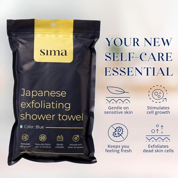 Exfoliating Washcloth Face & Body Scrub Towel - Japanese Exfoliating Towel with Hexagon Fibers, Body Scrubber with 2 Sides for Scrubbing & Washing, Extra Long Towels (Yellow, 2 Pack)