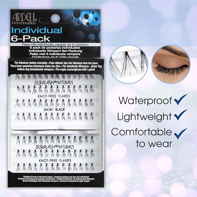 Ardell Individual Lashes - Short Black, DIY Lash Clusters, Knot-Free Cluster Eyelash Extensions, Customizable Lash Extension, 6 Pack