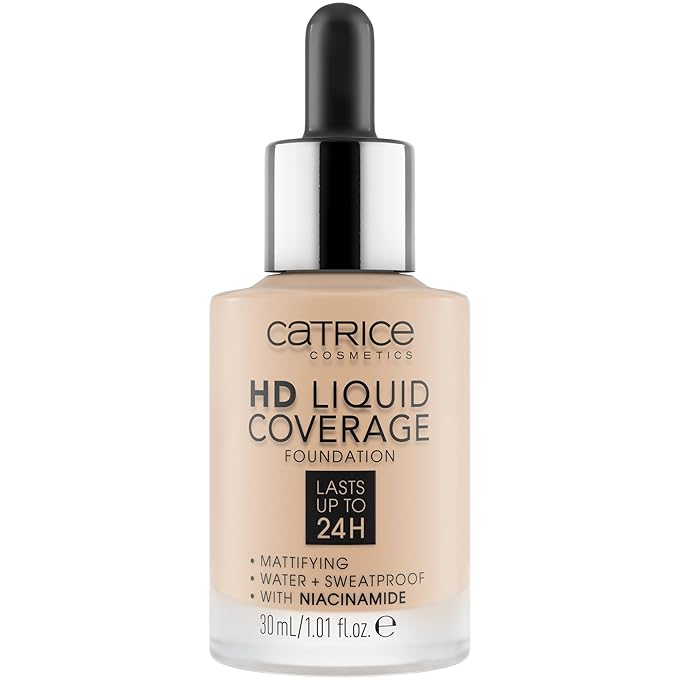 Catrice | HD Liquid Coverage Foundation | 24H Wear, Matte Finish, High Coverage, Waterproof Formula with Niacinamide | Vegan & Cruelty Free (010 | Light Beige)